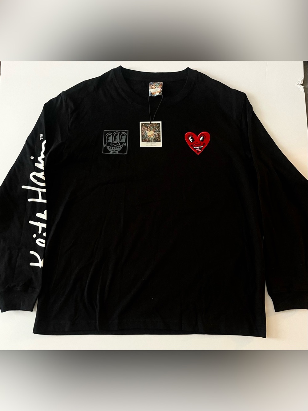 Keith Haring Black Long Sleeve Shirt with Red Heart Graphic